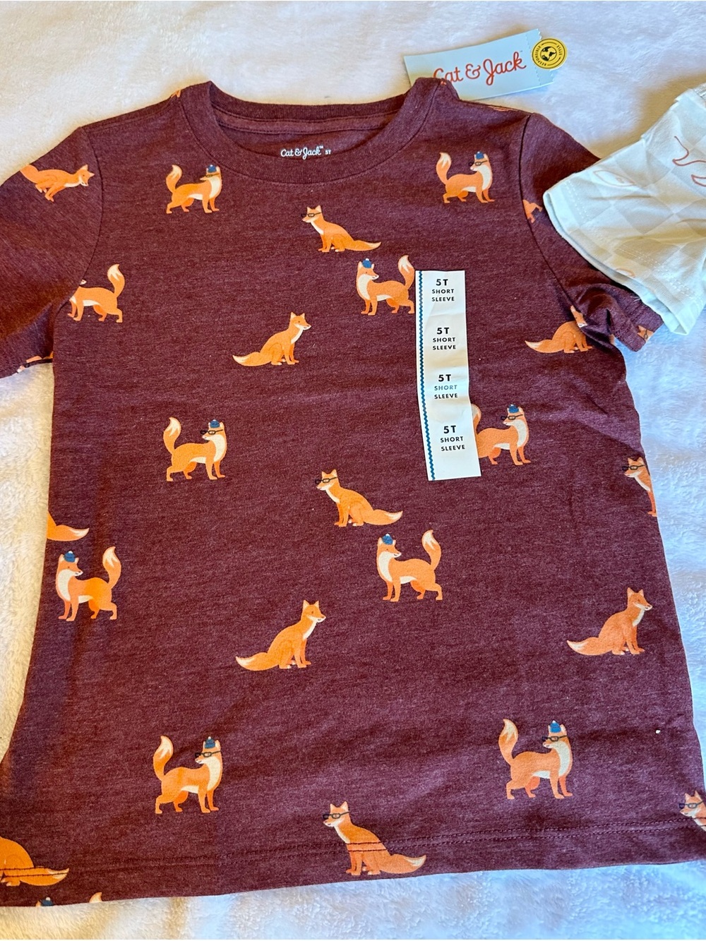Cat & Jack Maroon Short Sleeve Tee with Orange Fox Print